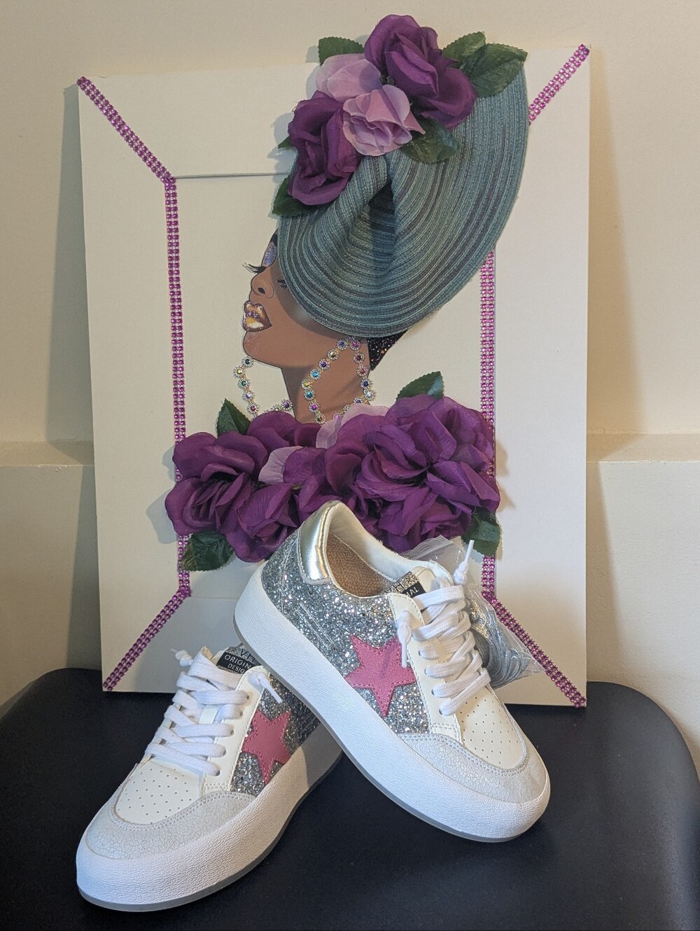 Vintage Havana Ream 9 Pink Silver Glitter Platform Sneakers NWOB